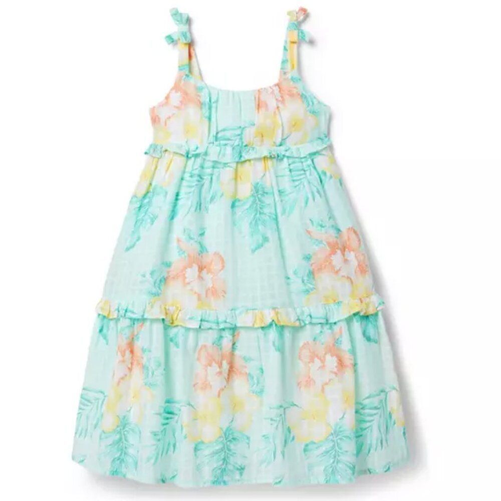 Janie and Jack Mint Floral Kids Dress smocked back with matching headband